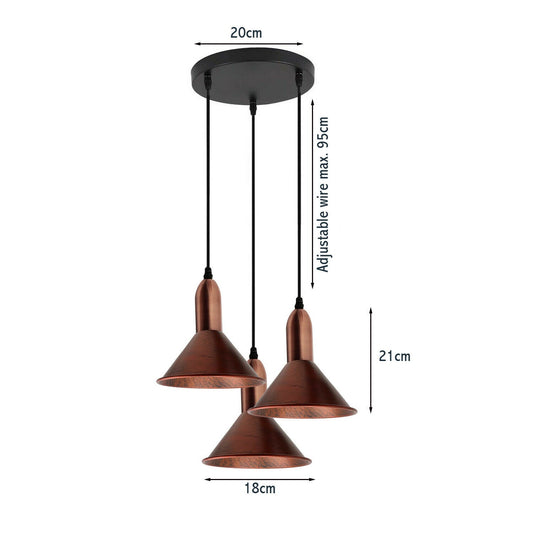 Retro Style 3 Way Rustic Red Metal Pendant Ceiling Light Fitting~1582